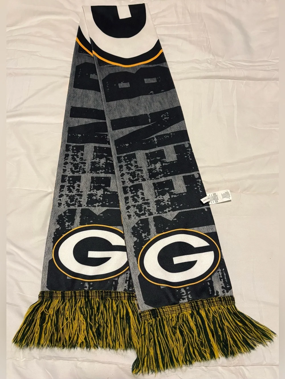 RARE Vintage Green Bay Packers FOCO Polyester Sublimated Split Scarf -Gray/Yell